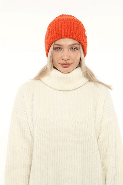 Aghilo Orange Women's Winter Ribbed Wool Beanie