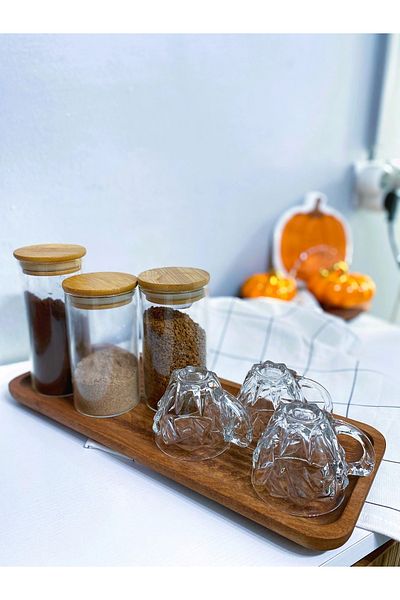 HBS Art Design HBS ART DESIGN Wooden Presentation Tray Coffee Presentation with Oil Pot 36 X 16 CM