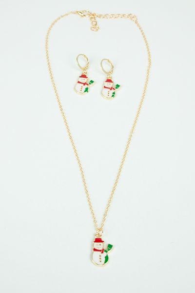 Pridza Snowman Figure Christmas Themed Necklace Earrings Set