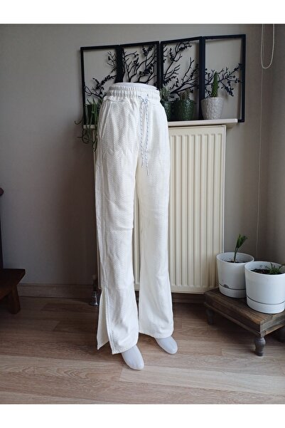 ARDSU Beyaz Yandan Yırtmaçlı Beli Lastikli Pantalon