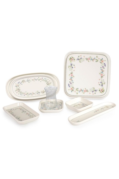 İpek Porselen Porselen Kare Kahvaltı Takımı (6 Kişilik) 29 Parça (garden)