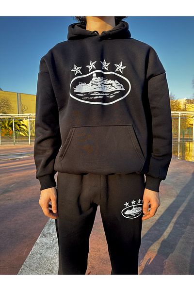 Minus Corteiz Star Printed Unisex Hoodie Black Team Street Wear Style