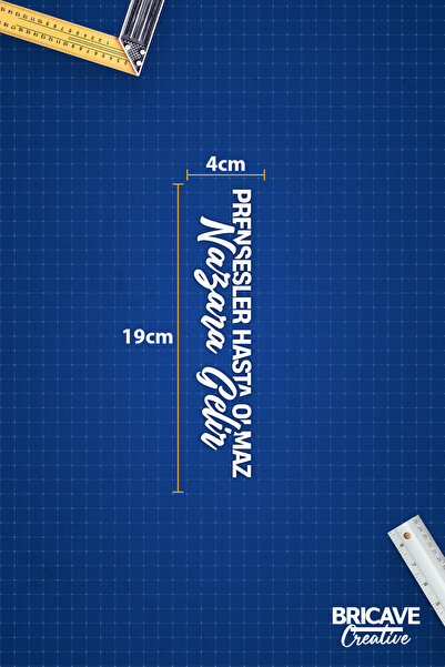 Bricave Prensesler Hasta Olmaz, Nazara Gelir Yazı JDM Araba-Motosiklet Cam Etiket Sticker 19x4cm