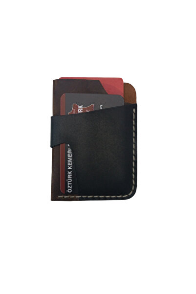 ÖZTÜRK DERİ GENUINE CRAZY 100% LEATHER KNITTED DOUBLE COLOR CARD HOLDER HANDMADE