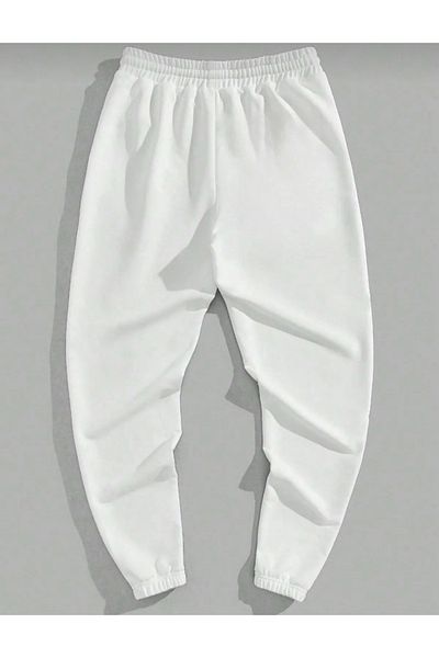 LA VESTİTİ Howdeep Sweatpants Jogger-White Printed Rubber Leg High Waist
