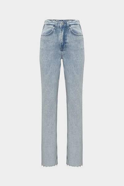 Açelya Okcu Mid Waist Lycra Straight Light Blue Straight Leg Seamless Jeans