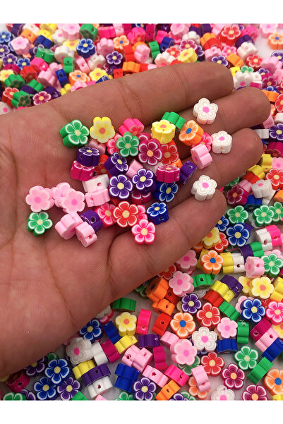 Ebruli Boncuk Mărgele Fimo cu figurine mixte de margarete colorate de 10 mm pentru realizarea de bijuterii (100 buc)