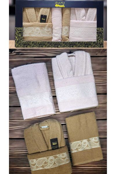 Bayev Set halate de baie Grande Familie 6 piese Set prosoape de baie CREAM-PINK