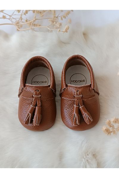 Hodore Axel Plain Tan Genuine Leather Baby Loafers