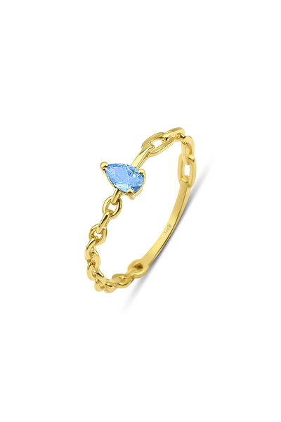 DesignbyKairos 14 Ayar Altın Pear Blue Topaz Chain Link Yüzük