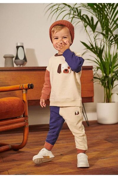 Elidabutik Dog Figured Block Unisex Top and Bottom Set