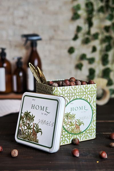 EVLE Er024-8ı Forrest Green Home Patterned Square Metal Storage Container 12x12 Cm