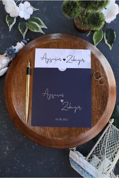 Pixel Davetiye 100 Adet Davetiye Lacivert - Düğün Davetiye - Düğün - Nişan - Kına Sünnet Davetiyesi-4101