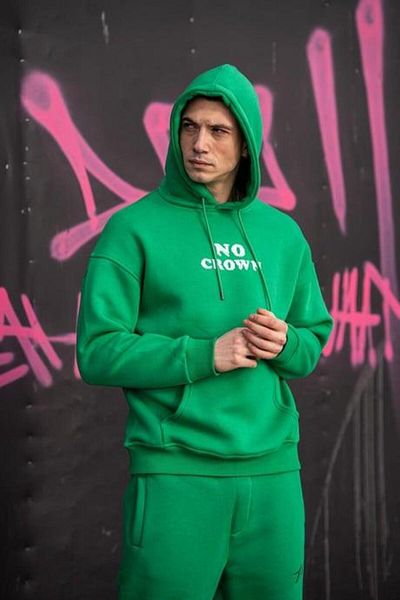 HYPERS No Crown Printed Green Hooded Oversize Sweatshirt