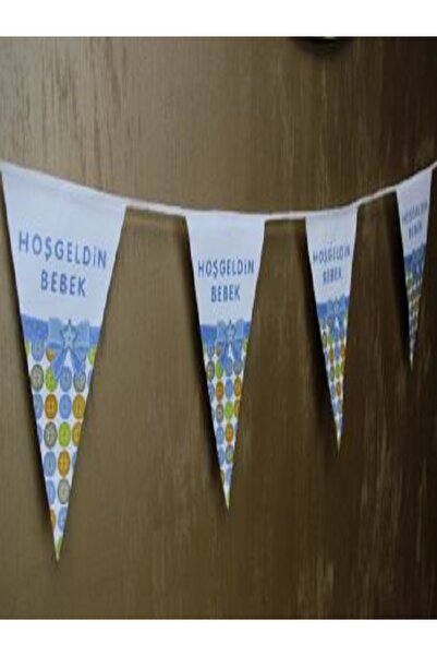Kazanabil HOŞGELDİN BEBEK YAZILI ÜÇGEN FLAMA BAYRAK MAVİ