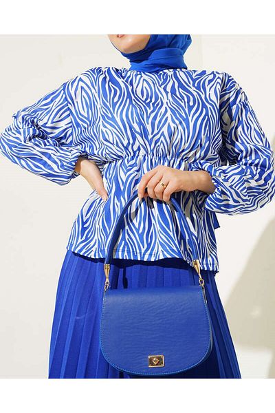 VOLT CLOTHİNG Women's Zebra Patterned Waist Gathered Pleated Skirt Suit
