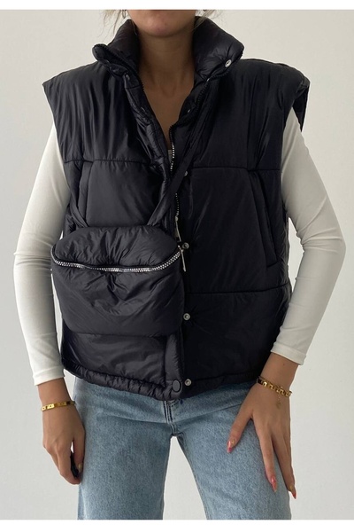 lovebox Жіночий подарунковий кишеньковий жилет Canta з детальною чорною надувною кишенею 201