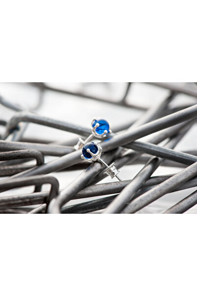 Amber by Mazukna Mavi Yuvarlak Kesim Kehribar Küpe, 925 Gümüş Çivili Kilit, Genç, Yetişkin, Sertifikalı