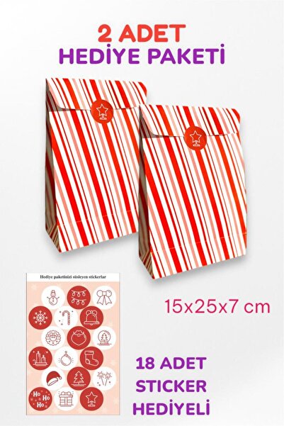İstisna 2 Adet Özel Tasarım Yılbaşı Hediye Paketi Sevgililer Günü Hediye Paketi Kağıt Torba Sticker Hediyeli