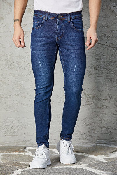 jean black Blugi pentru bărbați albastru închis Blugi cu manșetă din lycra cu...