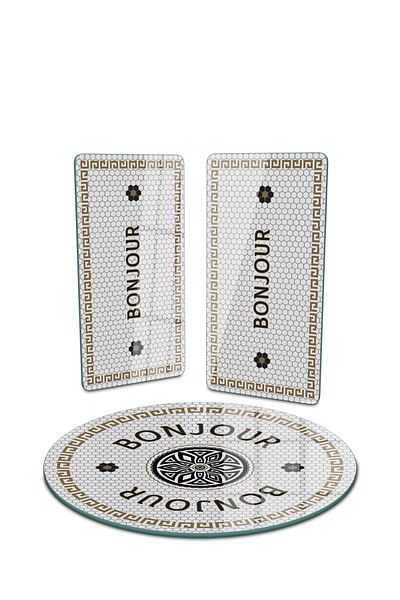 Decovetro Amore Bonjour Printed 3-Piece Round Set - Glass Presentation Service