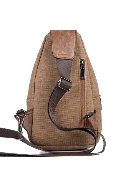 Westpolo Ανδρική τσάντα στήθους και ώμου από καμβά καφέ χιαστί