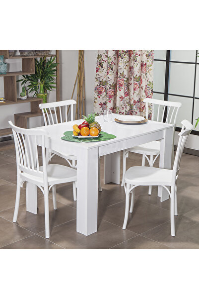 MOBETTO Arda / Violet Mutfak Masa Takımı 4 Sandalye 1 Masa - Beyaz