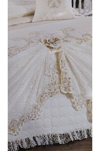 BALADI HOME Çeyizlik Yatak Örtüsü ( Set 4 Parçası ) Fransız Dantelli Ve Kapitoneli Yüksek Kalite Set Çantada