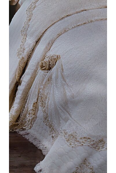 BALADI HOME Çeyizlik Yatak Örtüsü ( Set 4 Parçası ) Fransız Dantelli Ve Kapitoneli Yüksek Kalite Set Çantada
