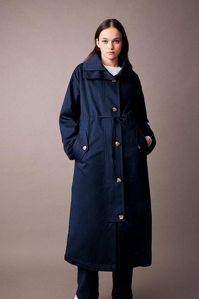 Dark blue trench coat womens online