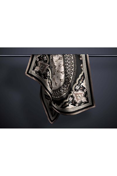 hijabchi Μεγάλο μεταξένιο κασκόλ Sura Rayon - Μαύρο - Βιζόν - 120 X 120 cm