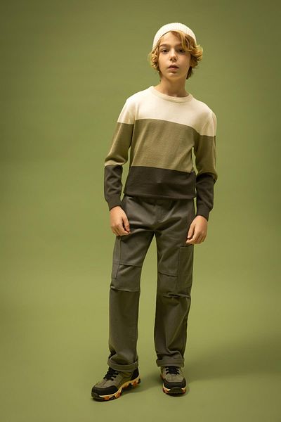 DeFacto Pulover pentru băieți, cu gâtul rotund, tricotaje colorblock B3968a823wn