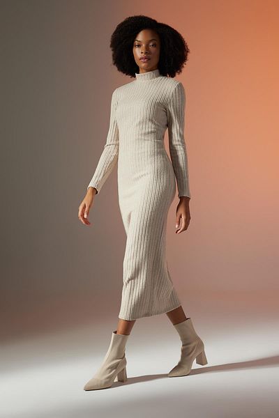 DeFacto Bodycon Poloviční rolák s dlouhým rukávem Maxi šaty B8602ax23wn