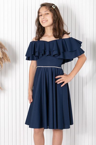 SUBU TASARIM Sleeve Detailed Evening Dress Navy Blue MDV326