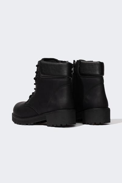 DeFacto Γυναικεία χειμερινή μπότα από συνθετικό δέρμα με κορδόνια και χοντρή σόλα με φερμουάρ B0931ax23au