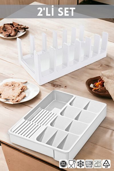NY HOME 2-Piece Kitchen Set White Spoon Holder - Pot Lid Organizer