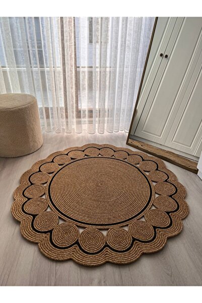 BHR Creative Jüt Hasır Halı Kilim Paspas Papatya Modeli