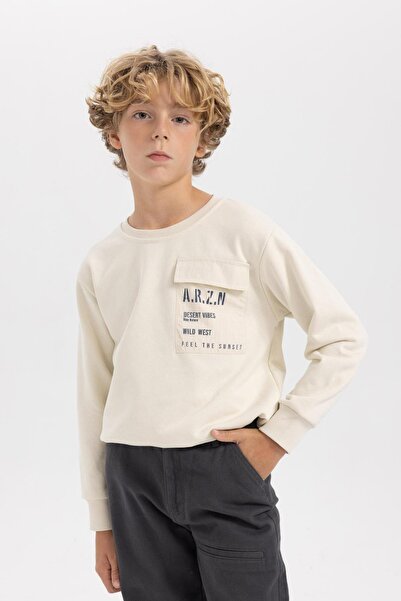 DeFacto Boy's Crew Neck Pocket Printed Sweatshirt B5371A823Wn