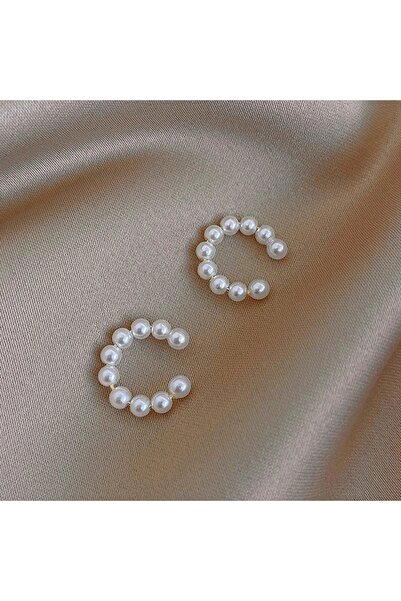 TakıConcept 2'li Kadın Incili Kıkırdak Küpe Ear Cuff Kadın Küpe Deliksiz Kıkırdak Küpe