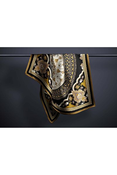 hijabchi Μεγάλο μεταξένιο κασκόλ Sura Rayon - Μαύρο - Χρυσό - 120 X 120 cm
