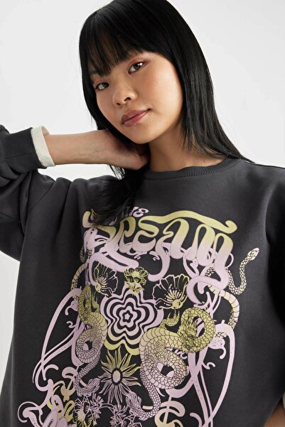 DeFacto Cool mikina Oversize Fit s potiskem Crew Neck Tick B8651ax23wn