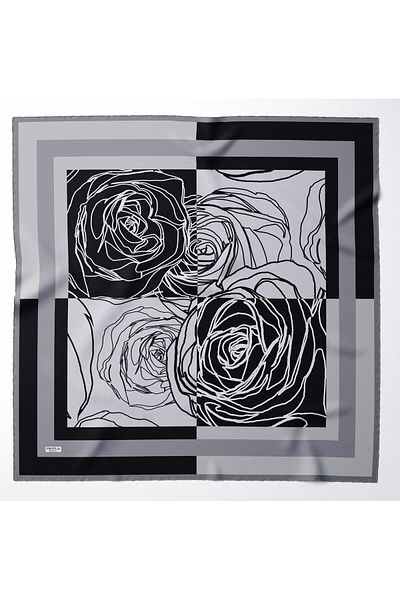 hijabchi Μεγάλο μεταξένιο κασκόλ Sura Rayon - Μαύρο - Γκρι - 120 X 120 cm