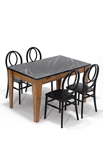 MOBETTO Avrupa Phoenix Mutfak Masa Takımı 1 Masa 4 Sandalye - Siyah