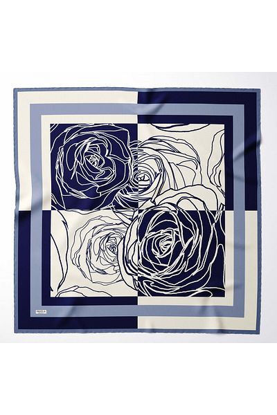 hijabchi Large Size Silky Sura Rayon Scarf - Dark Blue - Cream - 120 X 120 cm