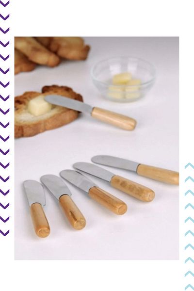 bimbambom Bamboo Handle Butter, Jam, Chocolate Knife Set of 6, Mini Breakfast Knife