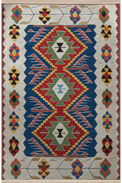 Rugs Modern Halı Blue Beige Themed Multicolor Traditional Motif Patterned Vin...