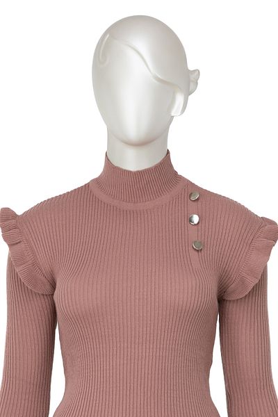 Oppland Mâneci de iarnă pentru femei, cu nasturi, detaliat, cu jumătate de guler, îmbrăcat cu lycra, tricotaje, pulover Badi