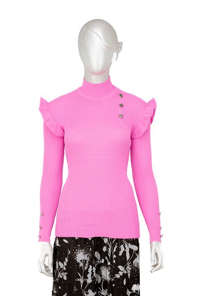 Oppland Mâneci de iarnă pentru femei, cu nasturi, detaliat, cu jumătate de guler, îmbrăcat cu lycra, tricotaje, pulover Badi
