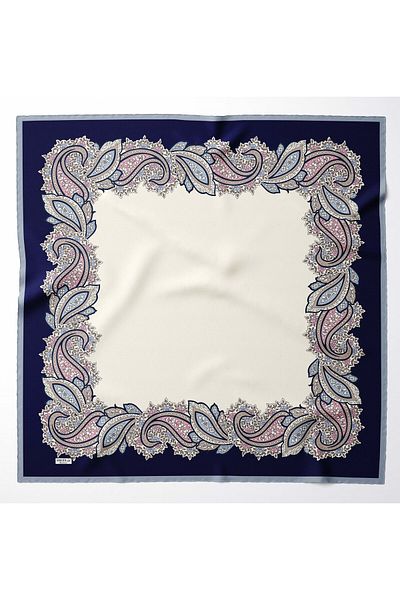 hijabchi Μεγάλο μεταξένιο κασκόλ Sura Rayon - Navy Blue - Cream - 120 X 120 cm