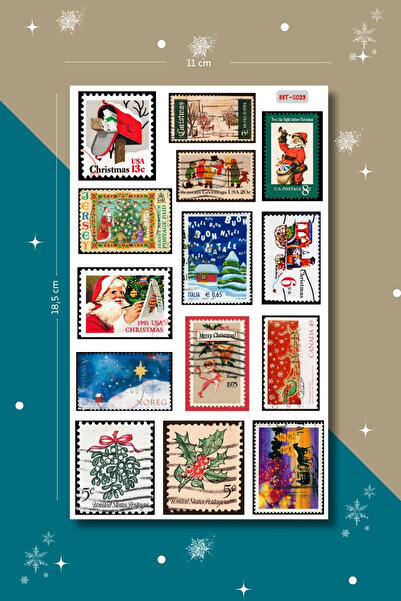 Burak Baskı Tasarım Vintage Pul Yılbaşı Temalı Sticker Seti Ajanda-Planlayıcı...